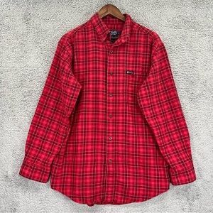 Chaps Flannel Button Shirt Red Plaid 100% Cotton Men Size Medium